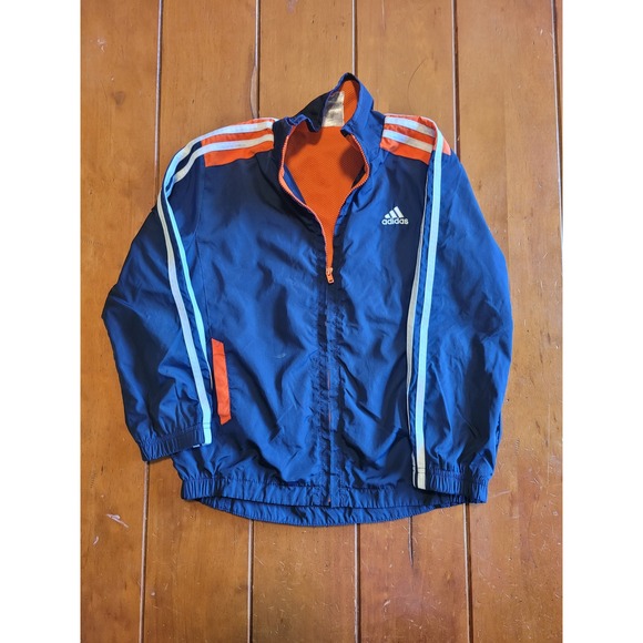 Adidas Kids Windbreaker Jacket Size 6 Blue Orange White Full Zip Coat - Picture 1 of 2